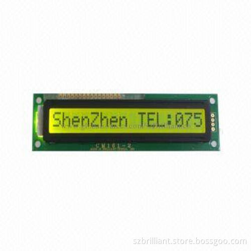 16X1 Character LCD Display Module, STN Yellow Green, LED Backlight, 3 or 5V, Serial Parallel, COB